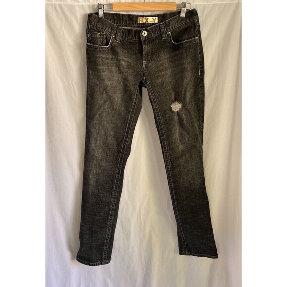 Roxy Denim low rise black wash boot cut distressed size 11 - Picture 1 of 5